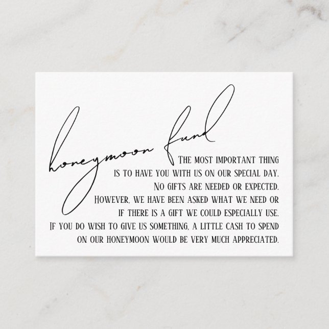 Honeymoon Fund Modern Slim Handskrift White Tilläggskort (Framsida)
