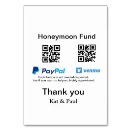 Honeymoon Fund PayPal Venmo QR-kod tack Bordsnummer
