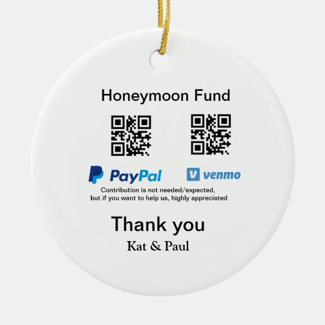 Honeymoon Fund PayPal Venmo QR-kod - tack Julgransprydnad Keramik (Framsidan)