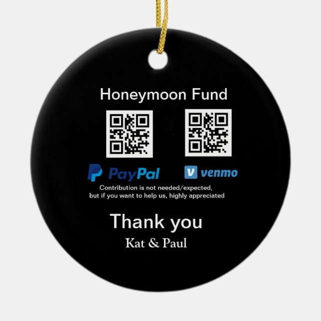 Honeymoon Fund PayPal Venmo QR-kod - tack Julgransprydnad Keramik (Framsidan)