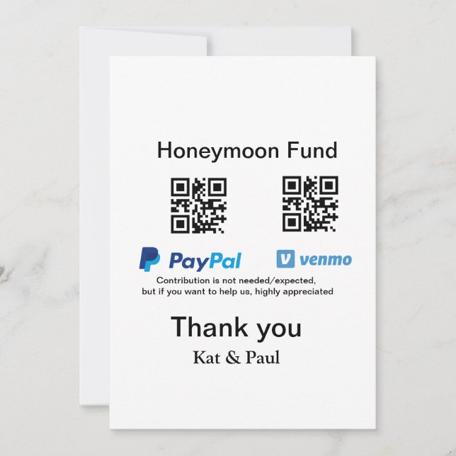 Honeymoon Fund PayPal Venmo QR-kod - tack Julkort (Framsida)