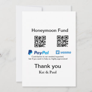 Honeymoon Fund PayPal Venmo QR-kod - tack Julkort