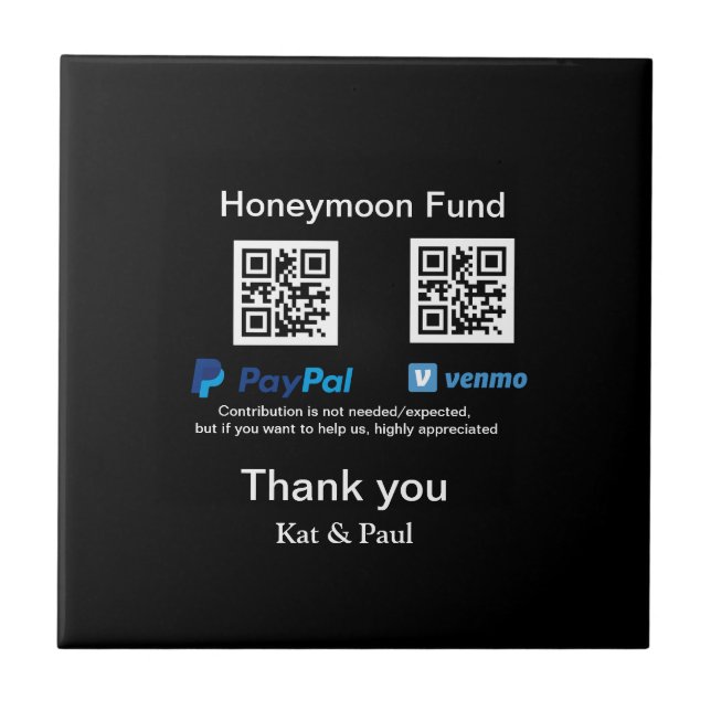 Honeymoon Fund PayPal Venmo QR-kod - tack Kakelplatta (Framsidan)