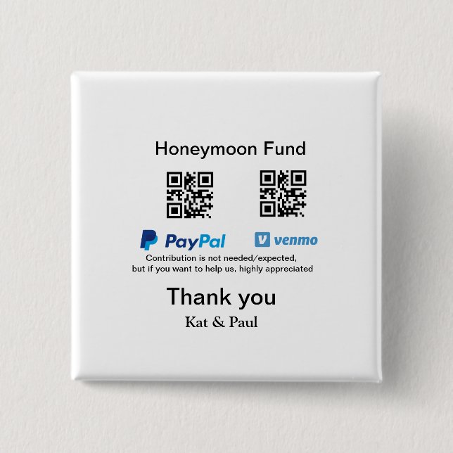 Honeymoon Fund PayPal Venmo QR-kod - tack Knapp (Framsida)