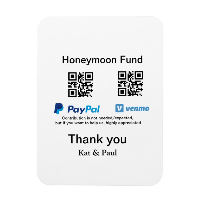 Honeymoon Fund PayPal Venmo QR-kod - tack Magnet (Vertikal)