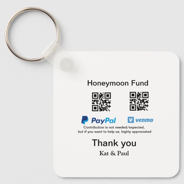 Honeymoon Fund PayPal Venmo QR-kod - tack Nyckelring (Framsida)