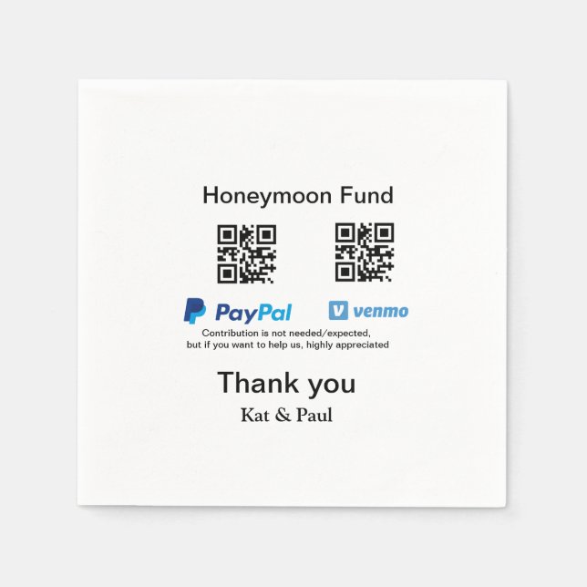 Honeymoon Fund PayPal Venmo QR-kod - tack Pappersservett (Framsidan)