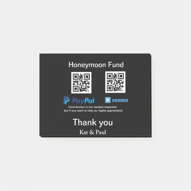 Honeymoon Fund PayPal Venmo QR-kod - tack Post-it Block (Framsida)