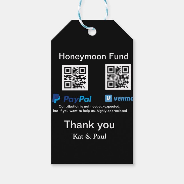 Honeymoon Fund PayPal Venmo QR-kod tack Presentetikett (Framsidan)