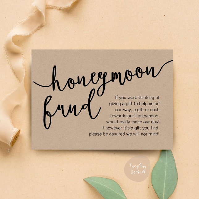Honeymoon Fund Pengarar Wish, en not om gåvor Tilläggskort (Honeymoon Fund Cash Wish, a note on gifts Enclosure Card Rustic Brown Kraft Background)