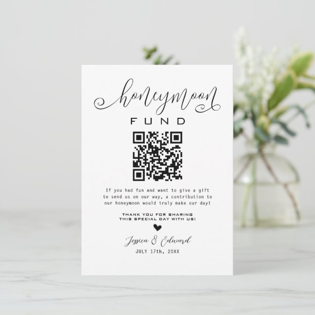 Honeymoon Fund Qr Code Black Chic Modern Minimal (Stående Fram)