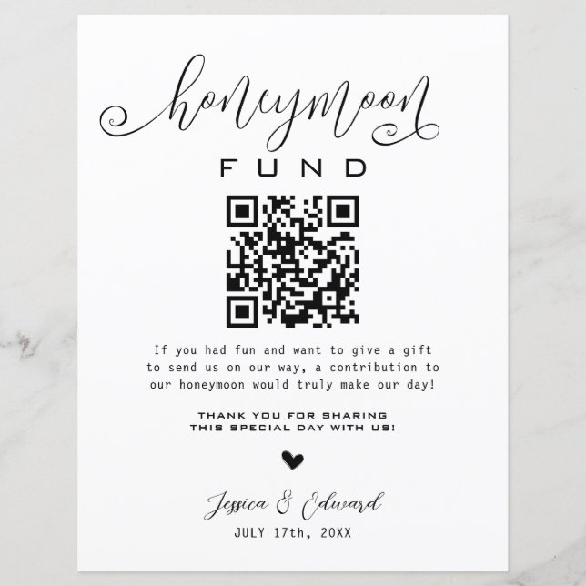 Honeymoon Fund Qr Code Black Chic Modern Minimal (Framsida)