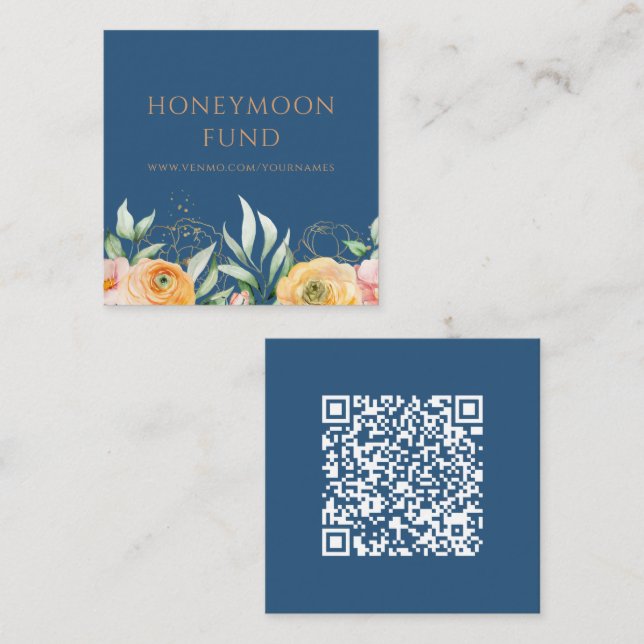 Honeymoon Fund QR Code Elegant Blommigt Bröllop Tilläggskort (Fram/baksida)