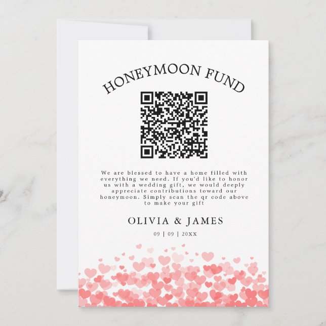 Honeymoon Fund QR Code Sign, Wedding Honeymoon Inbjudningar (Framsida)