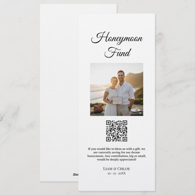 Honeymoon Fund QR Code Sign Wedding Honeymoon Inbjudningar (Fram/baksida)
