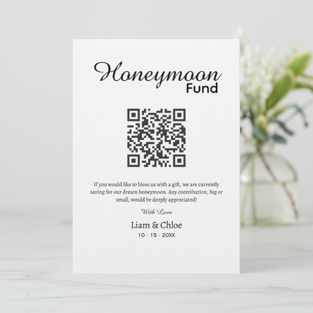  Honeymoon Fund QR Code Sign Wedding Honeymoon Inbjudningar (Stående Fram)