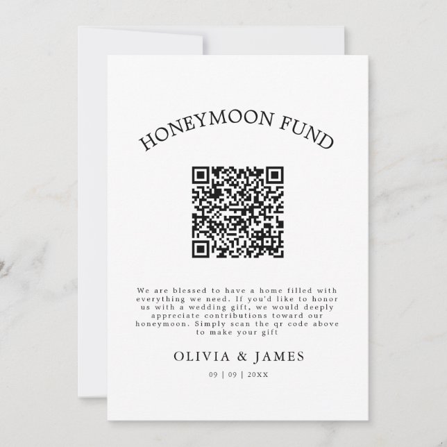 Honeymoon Fund QR Code Sign, Wedding Honeymoon Inbjudningar (Framsida)