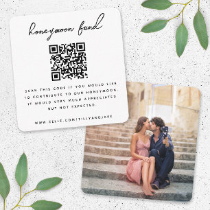 Honeymoon Fund QR-kod Bröllop Photo Minimal White Tilläggskort