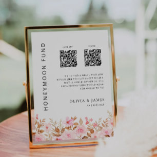 Honeymoon Fund QR-kod Ros, Bröllop Inbjudningar