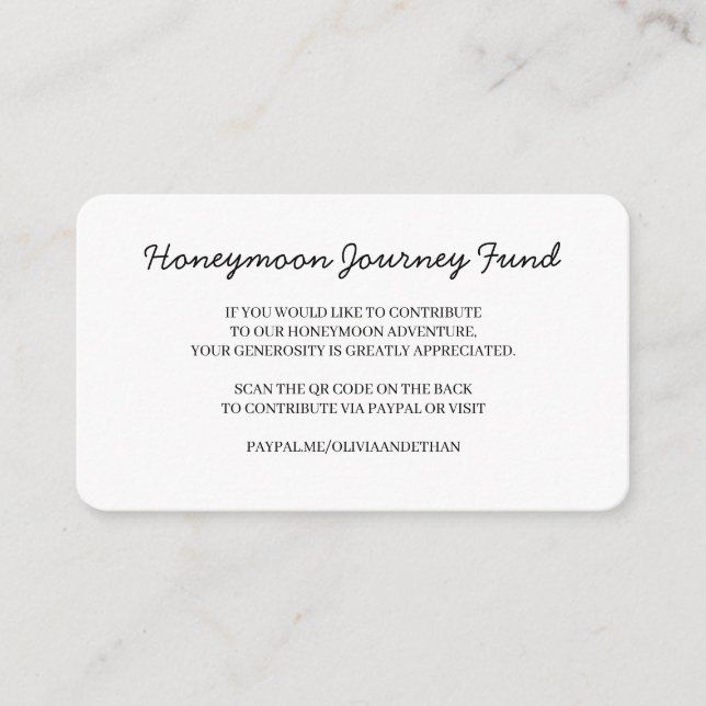 Honeymoon Fund QR Wedding Design Tilläggskort (Framsida)