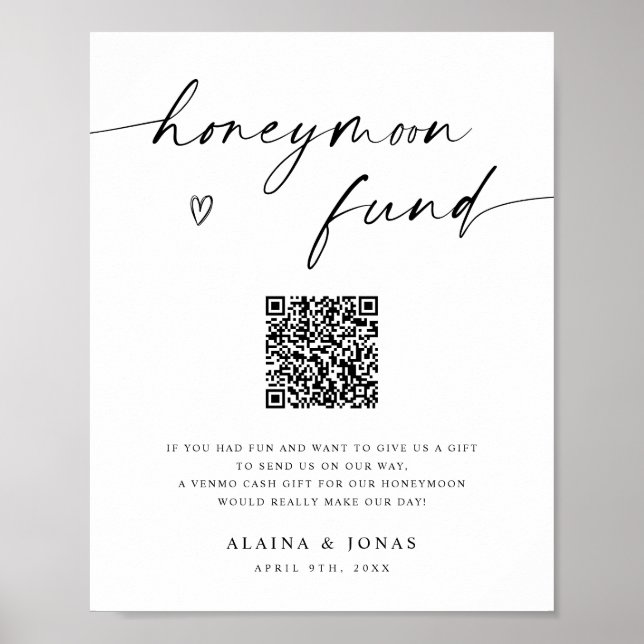 Honeymoon Fund Venmo QR Code Bröllop Poster (Framsidan)