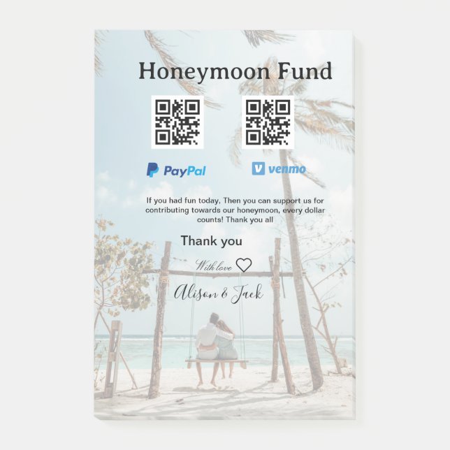 Honeymoon fund venomo paypal donation Q R couple Post-it Block (Framsida)