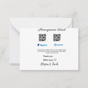 Honeymoon Fund venomo paypal Donation Q R-par Anteckningskort