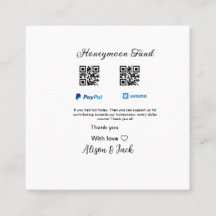 Honeymoon Fund venomo paypal Donation Q R-par Fyrkantigt Visitkort