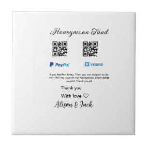 Honeymoon Fund venomo paypal Donation Q R-par Kakelplatta