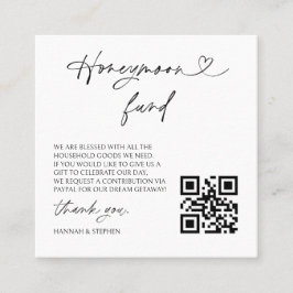 Honeymoon Fund Wedding Request Enclosure QR Card Fyrkantigt Visitkort
