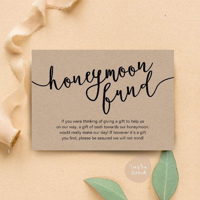 Honeymoon Fund Wish Pengarar, Modern Rustic Bröllo Tilläggskort (Honeymoon Fund Cash Wish, a note on gifts Enclosure Card Rustic Brown Kraft Background)