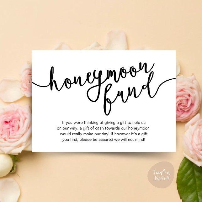Honeymoon Fund Wish Pengarar, Modern Rustic Bröllo Tilläggskort (Honeymoon Fund Wish Cash, A note on gifts, Modern Rustic Modern Rustic Wedding Card Black White)