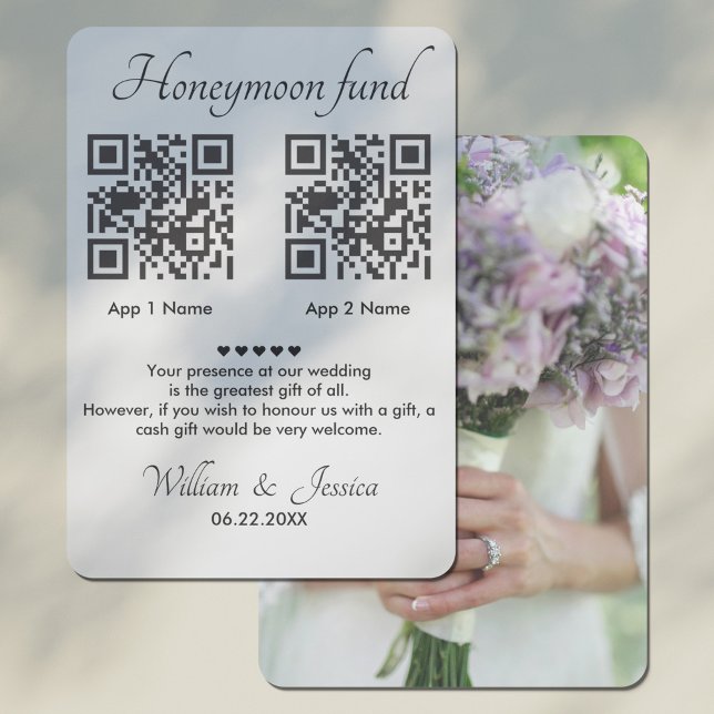 Honeymoon Fund with 2 QR Code and Photo Tilläggskort (Skapare uppladdad)