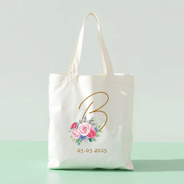 Honeymoon gift, Elegant floral bag with initial Tygkasse