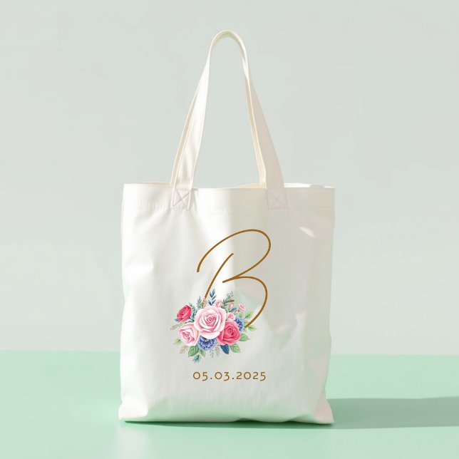 Honeymoon gift, Elegant floral bag with initial Tygkasse (Skapare uppladdad)