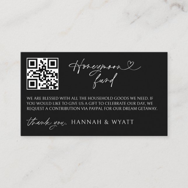 Honeymoon Gift Request Wedding Enclosure Scan Card Visitkort (Framsida)