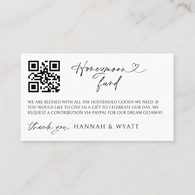 Honeymoon Gift Request Wedding Enclosure Scan Card Visitkort (Framsida)