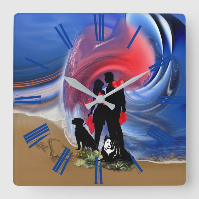 Honeymoon Valentine-par Fyrkantig Klocka (Framsida)