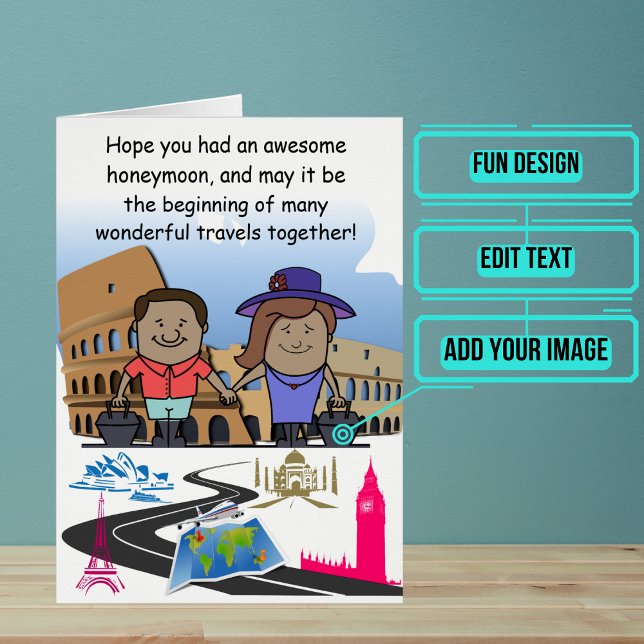 Honeymoon Välkommen Back Anpassningsbar Card Hälsningskort (Send your love and congratulations with a modern and unique twist.)