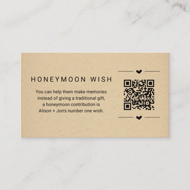 Honeymoon Wish/Fund Card w QR-kod Infoga Tilläggskort (Framsida)