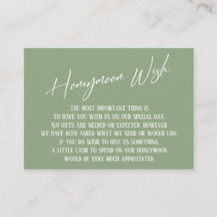 Honeymoon Wish Modern Handwrite Sage Grönt Tilläggskort