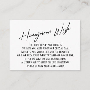 Honeymoon Wish Modern Handwrite Simple Bröllop Tilläggskort