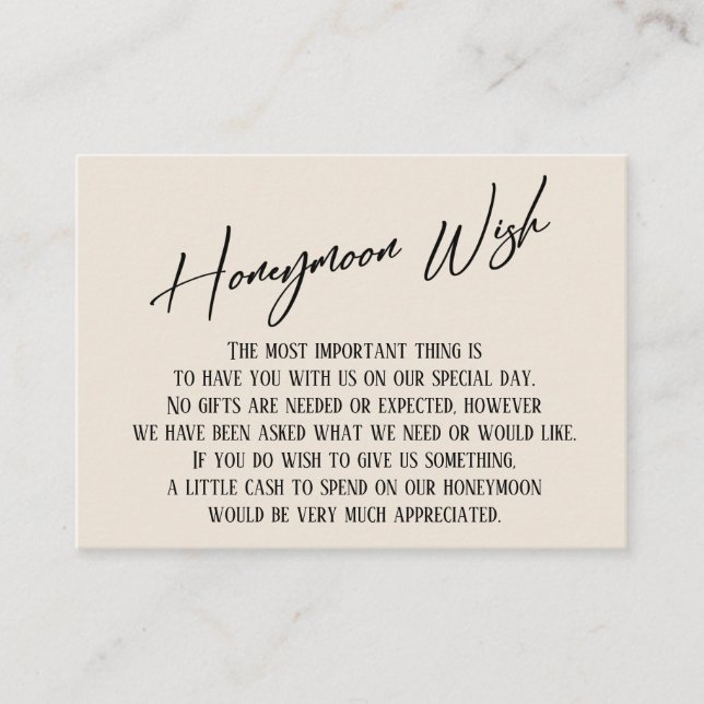 Honeymoon Wish Modern Handwrite Simple Cream Tilläggskort (Framsida)