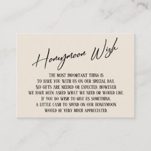 Honeymoon Wish Modern Handwrite Simple Cream Tilläggskort