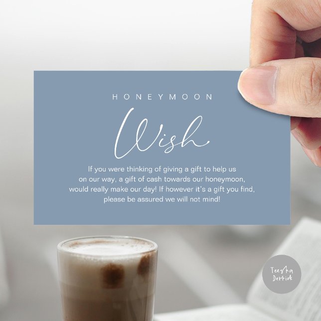 Honeymoon Wish, Modern Romantic Bröllop Tilläggskort (Wedding honeymoon wish, fund, enclosure card, A note on gifts, modern romantic, Dusty Blue)