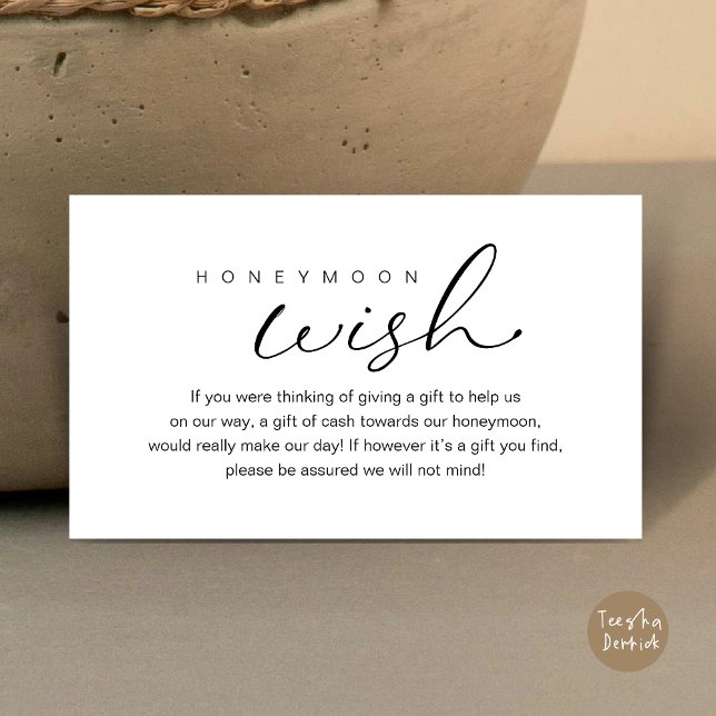 Honeymoon Wish, Modern Romantic Bröllop Tilläggskort (Honeymoon Wish, Modern Romantic Wedding Enclosure Card, White Black)
