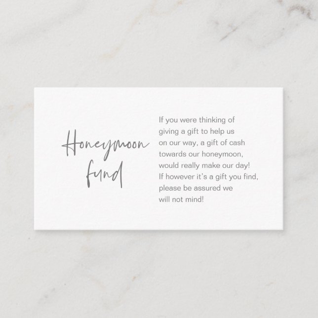 Honeymoon Wish or Fund, Modern Script Mörk Grått Tilläggskort (Framsida)