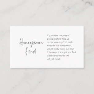 Honeymoon Wish or Fund, Modern Script Mörk Grått Tilläggskort
