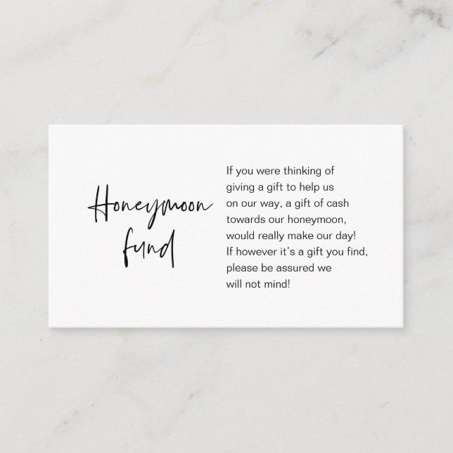 Honeymoon Wish or Fund, Modern Script Tilläggskort (Framsida)