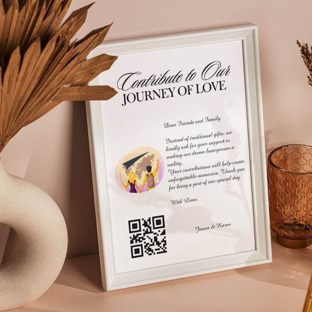 Honeymoon Wish Registry Qr Code Bröllop Gift Poster (Honeymoon Wish Registry Qr Code Wedding Gift Poster)